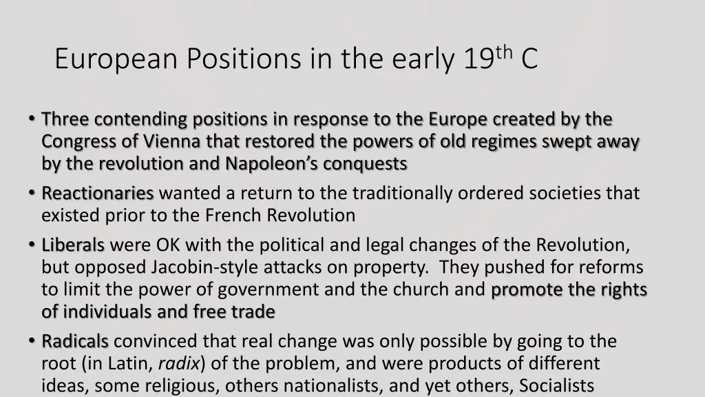 european positions in the early 19 th c