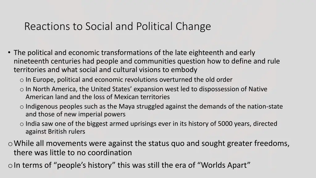 reactions to social and political change