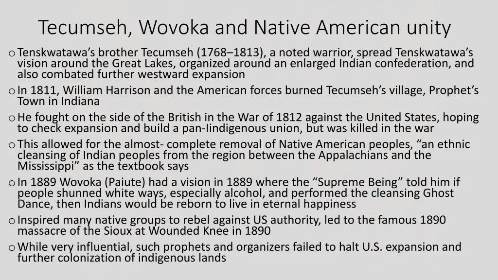 tecumseh wovoka and native american unity