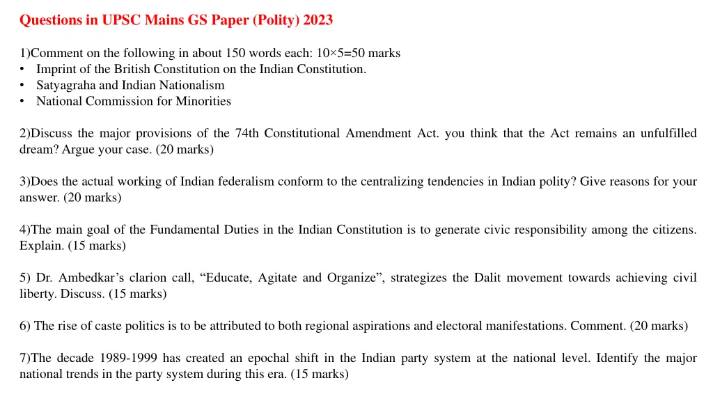 questions in upsc mains gs paper polity 2023