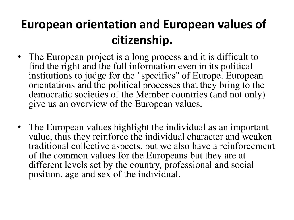 european orientation and european values