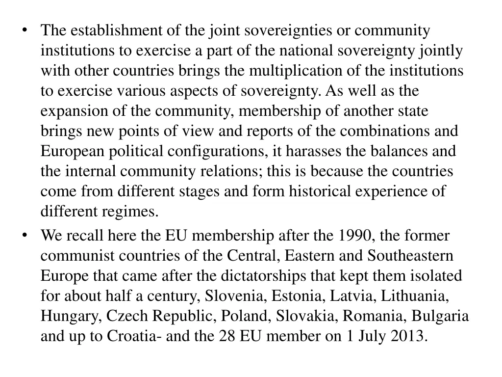the establishment of the joint sovereignties