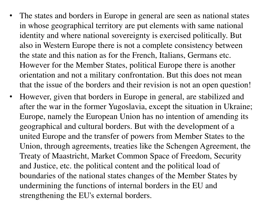 the states and borders in europe in general