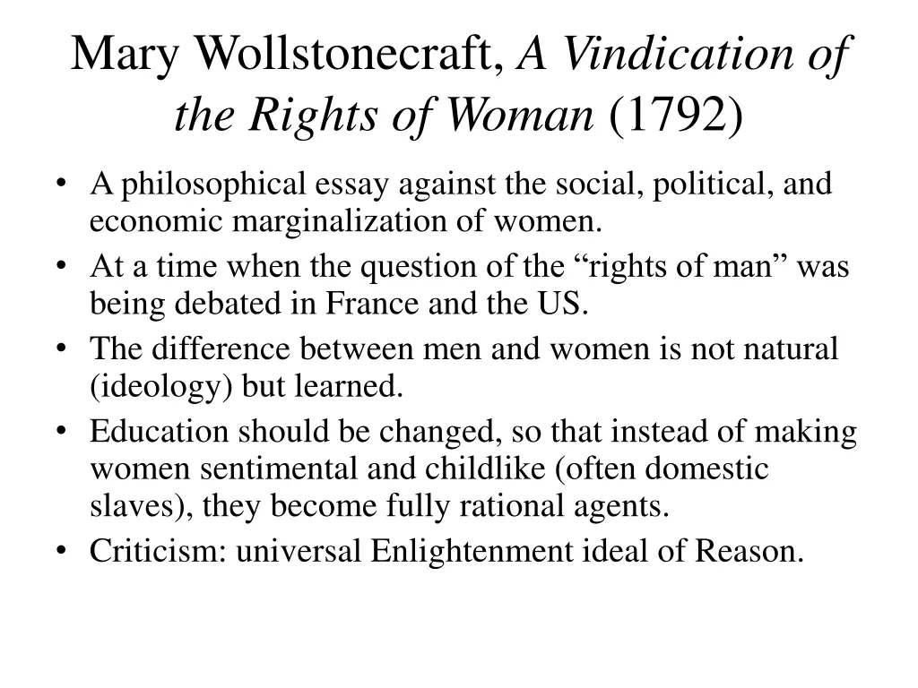 mary wollstonecraft a vindication of the rights