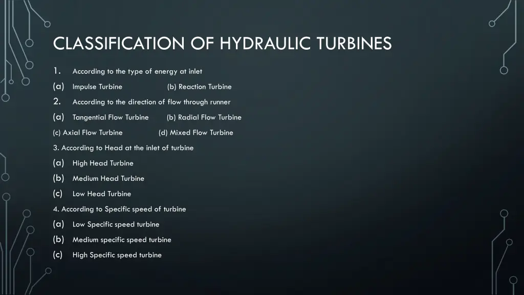 classification of hydraulic turbines