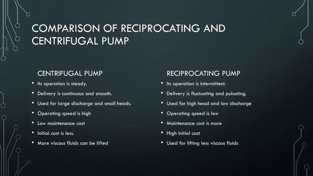 comparison of reciprocating and centrifugal pump