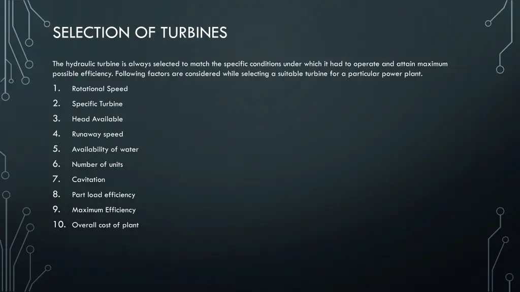 selection of turbines