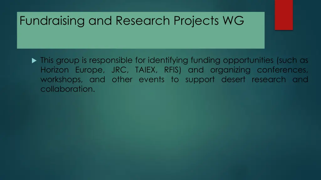 fundraising and research projects wg