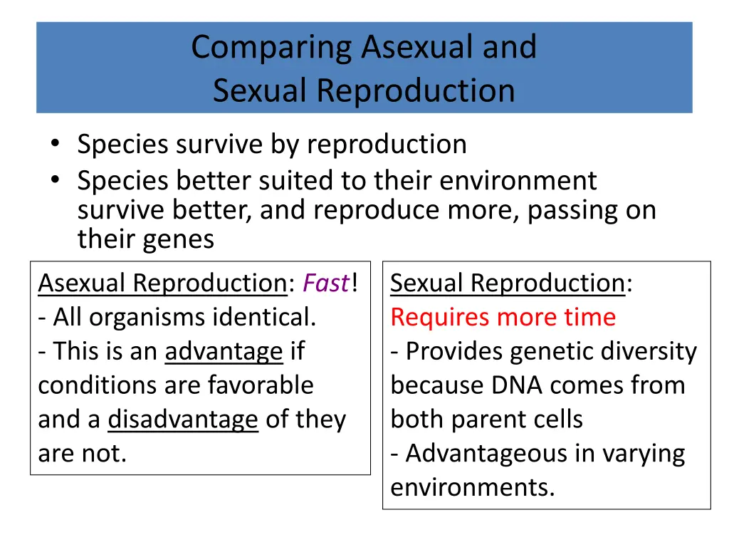 comparing asexual and sexual reproduction species
