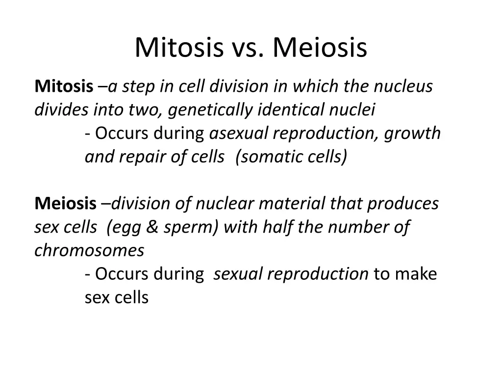 mitosis vs meiosis