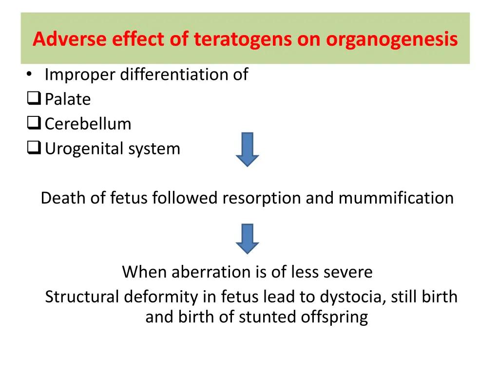 adverse effect of teratogens on organogenesis