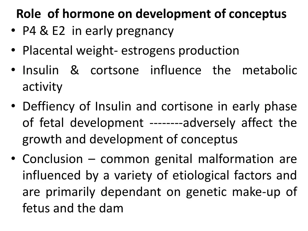 role of hormone on development of conceptus