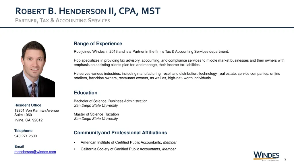 r obert b h enderson ii cpa mst p artner