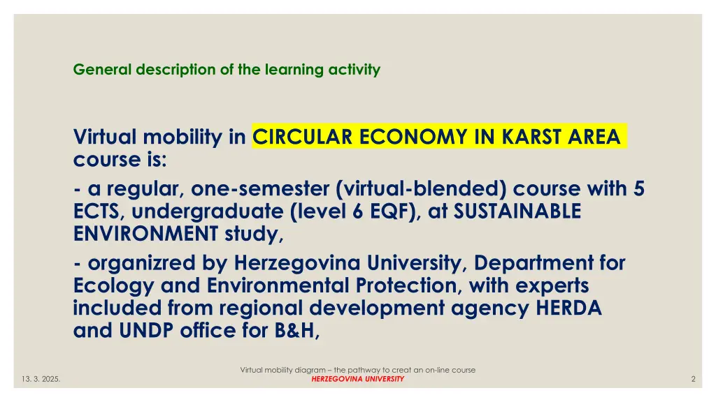general description of the learning activity