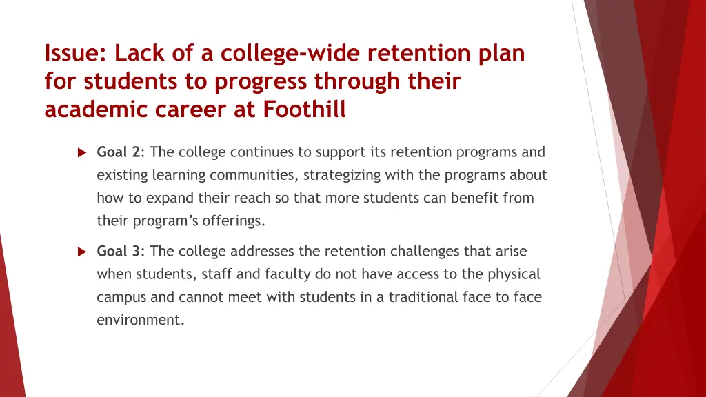 issue lack of a college wide retention plan 1