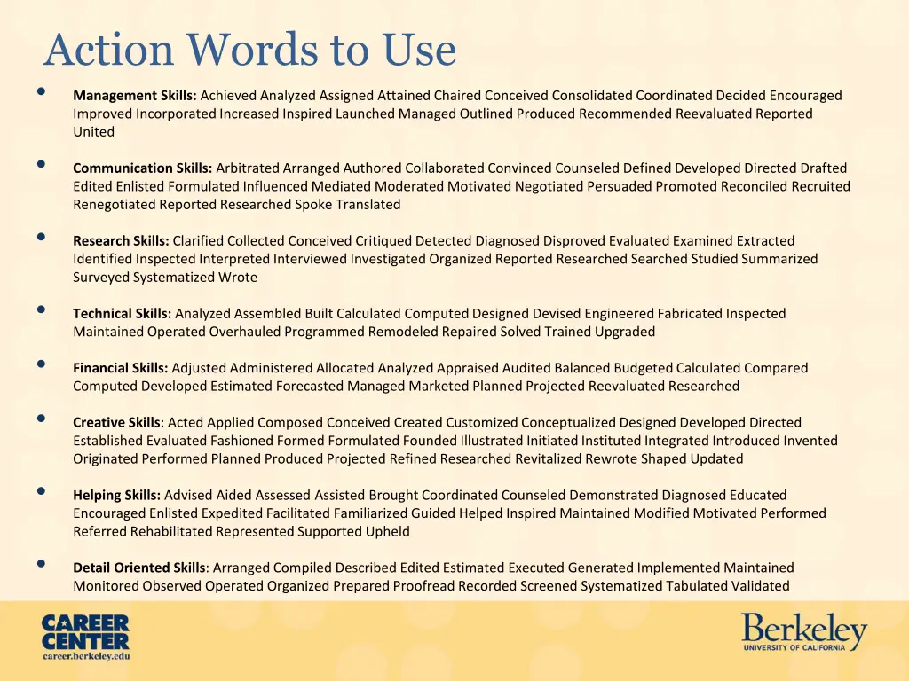 action words to use management skills achieved