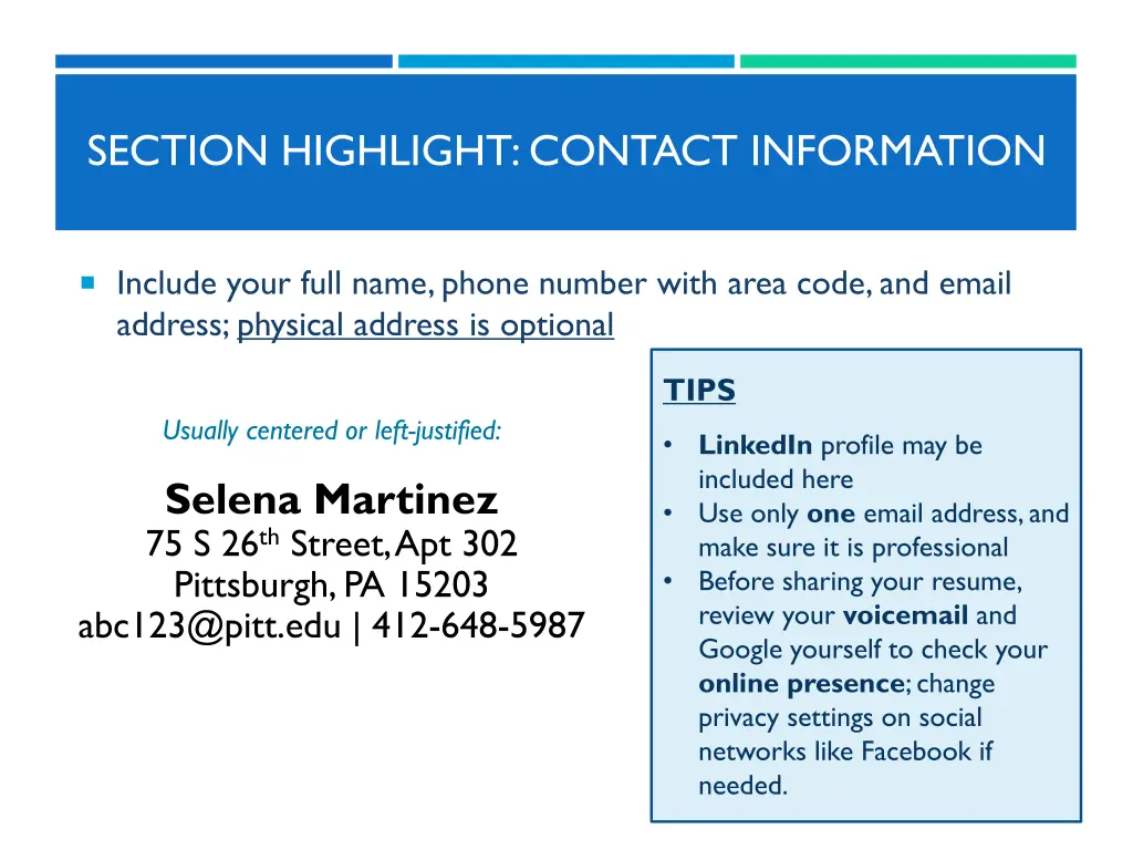 section highlight contact information