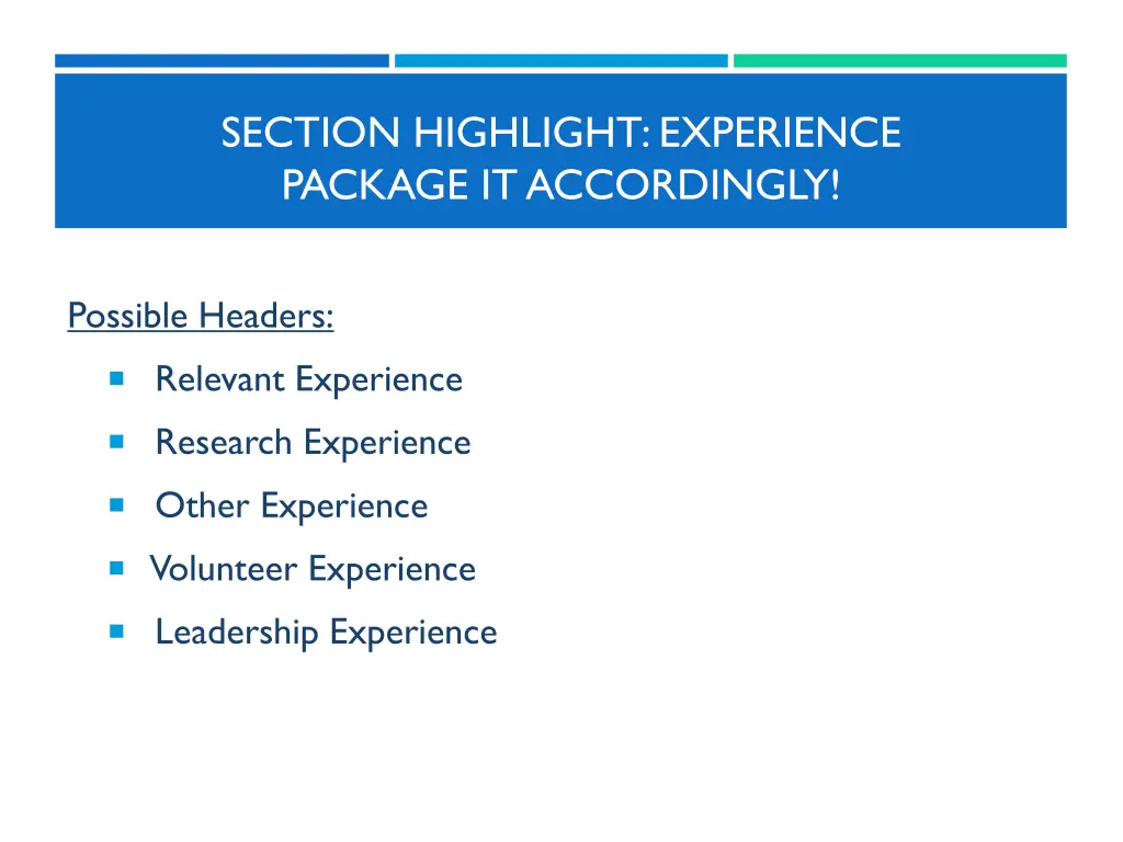 section highlight experience package
