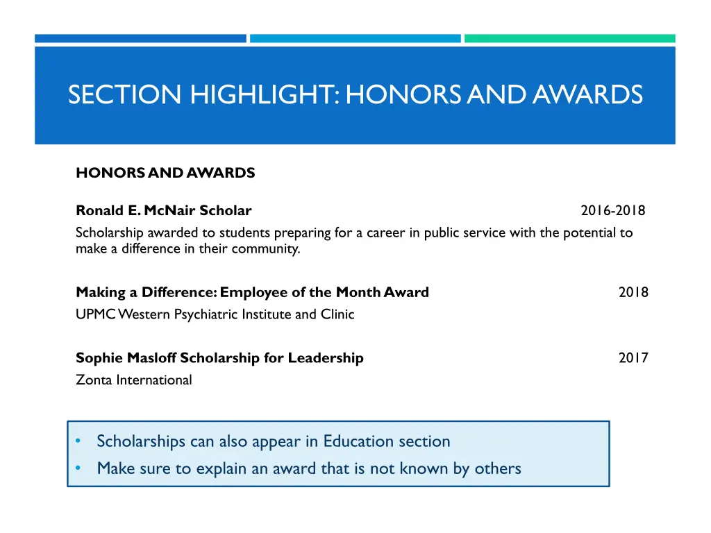 section highlight honors and awards