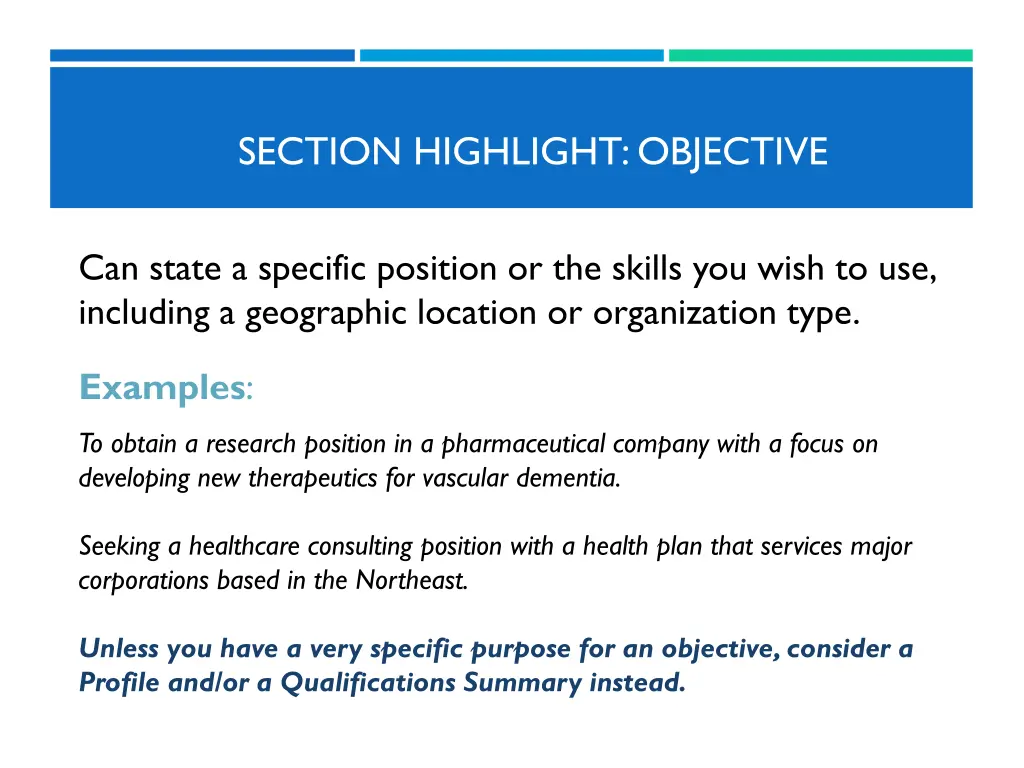 section highlight objective