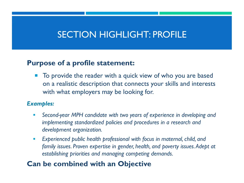section highlight profile