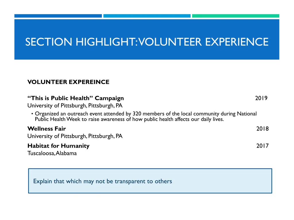 section highlight volunteer experience