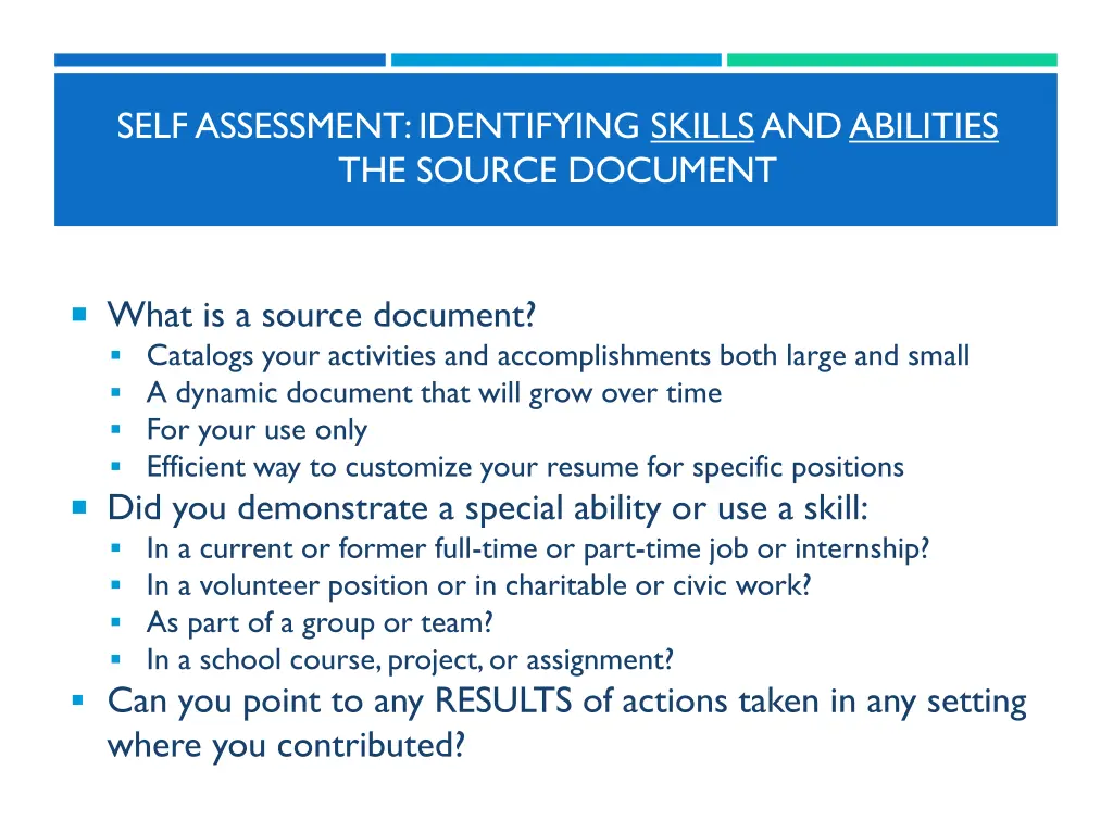 self assessment identifying skills and abilities