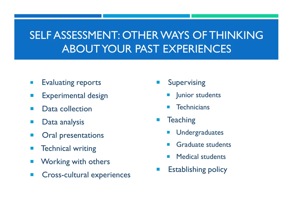 self assessment other ways of thinking about your