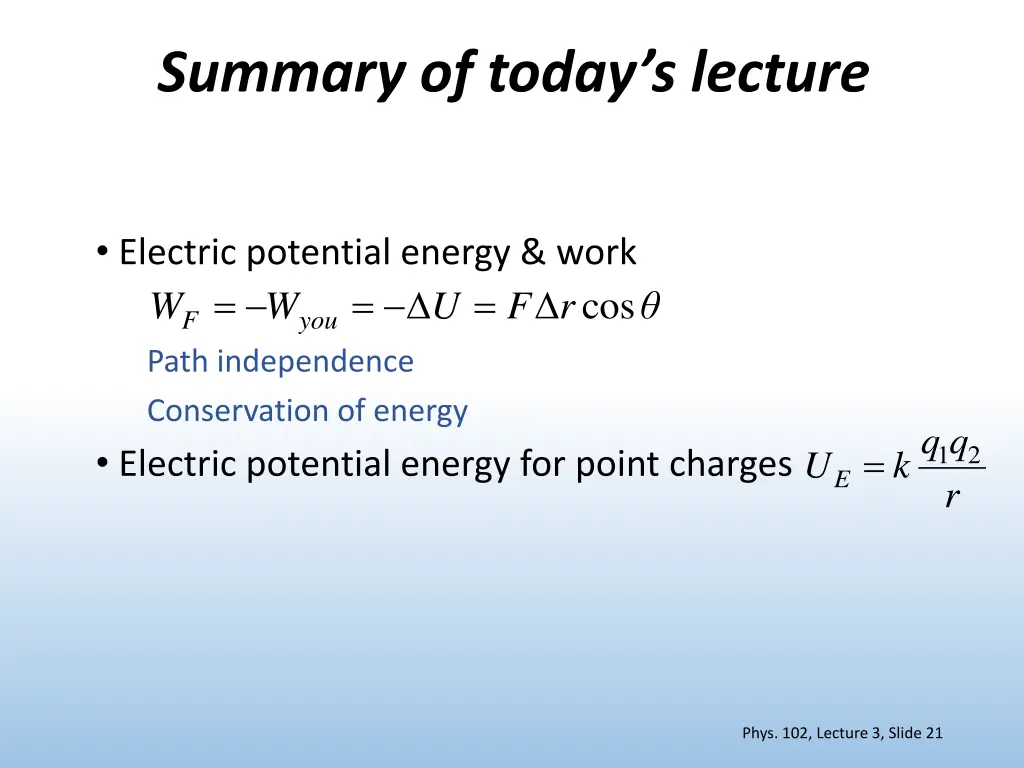 summary of today s lecture