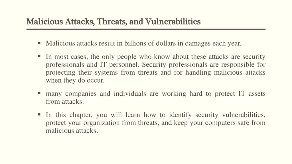 malicious attacks threats and vulnerabilities