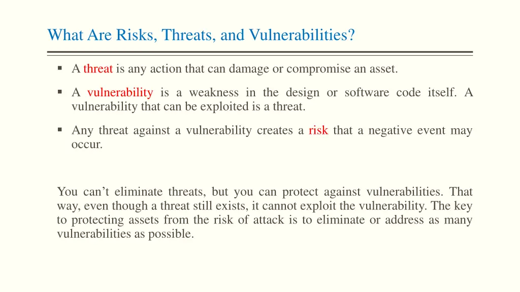 what are risks threats and vulnerabilities