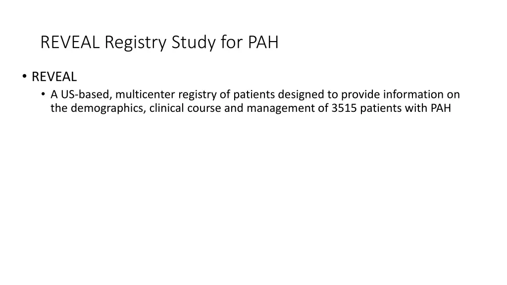reveal registry study for pah