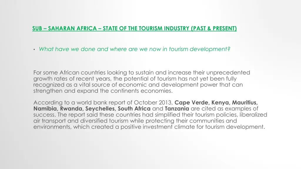 sub saharan africa state of the tourism industry 1