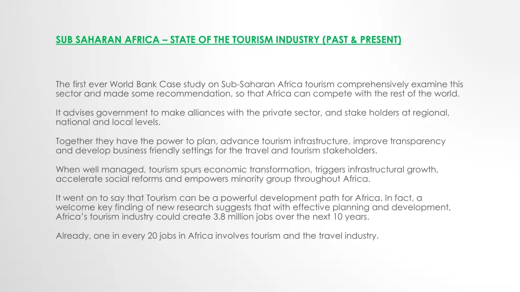 sub saharan africa state of the tourism industry