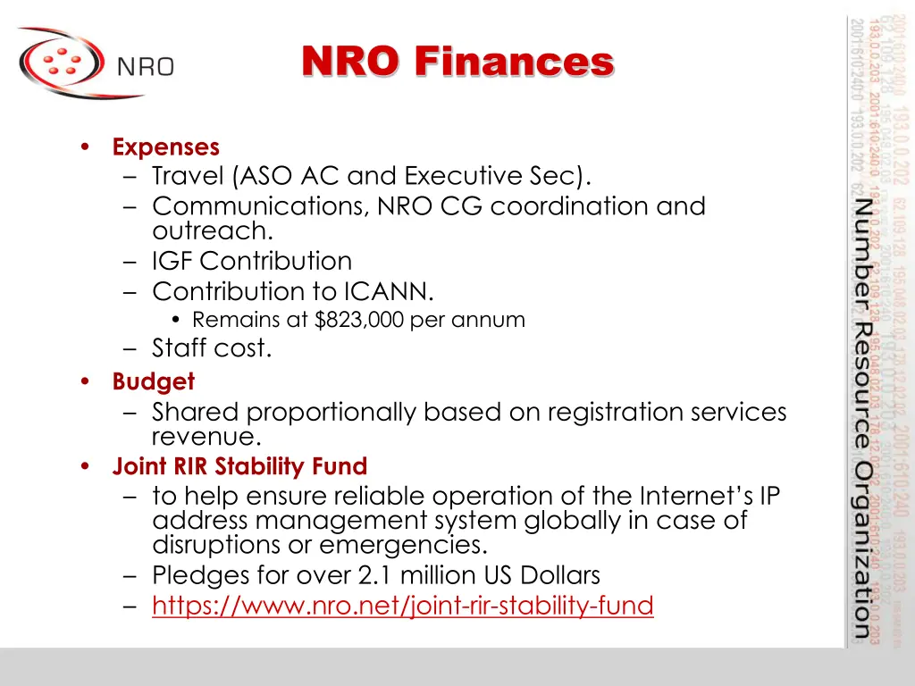 nro finances