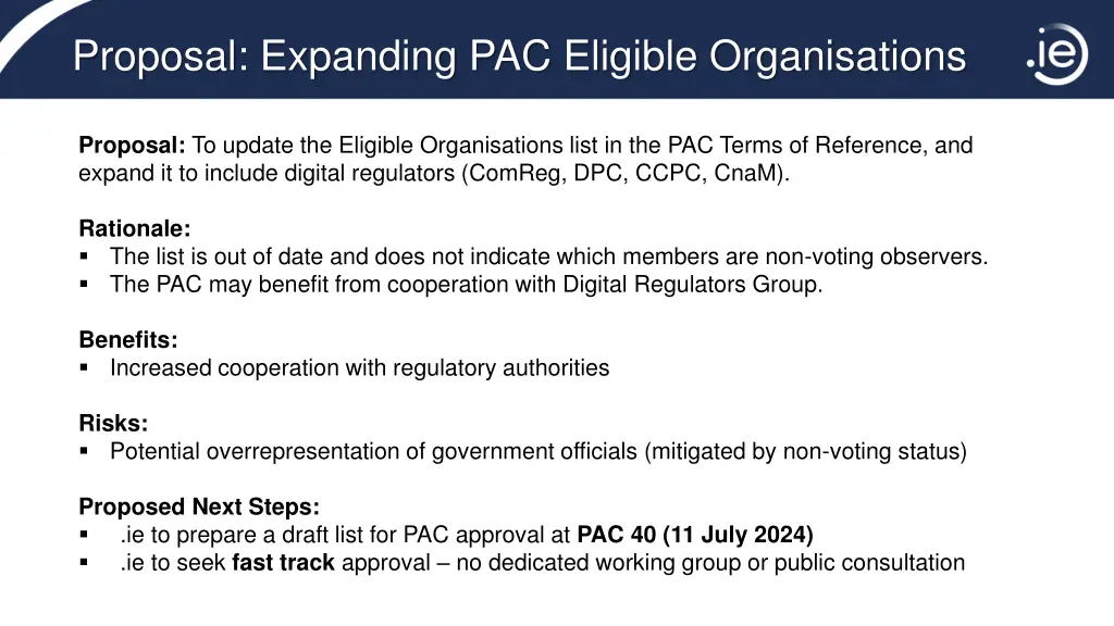 proposal expanding pac eligible organisations
