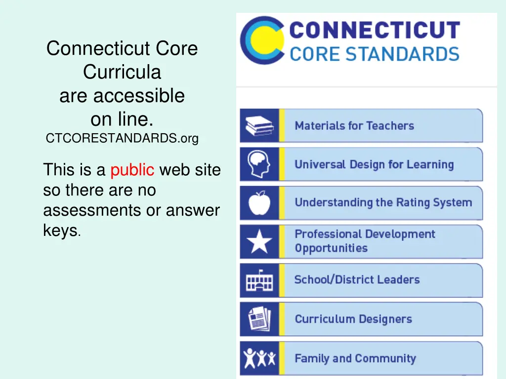 connecticut core curricula are accessible on line