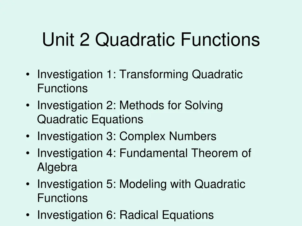 unit 2 quadratic functions