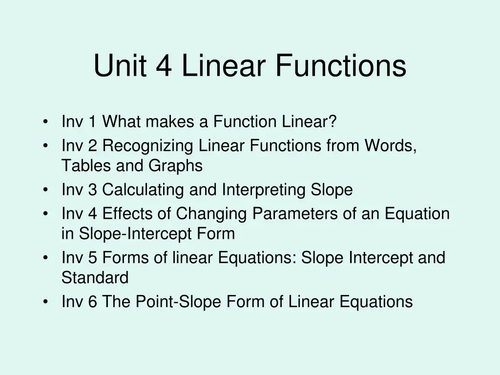 unit 4 linear functions