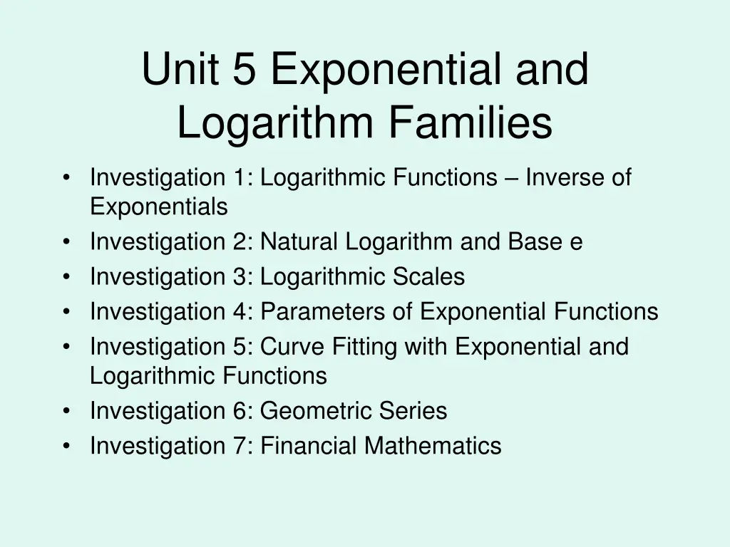 unit 5 exponential and logarithm families