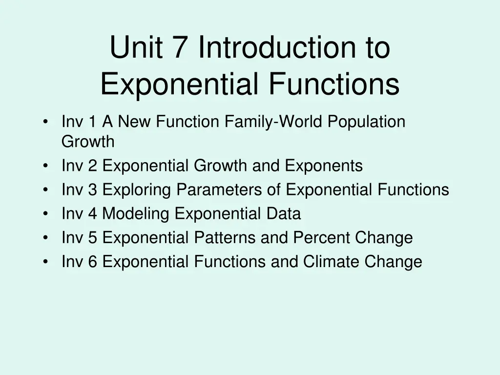 unit 7 introduction to exponential functions