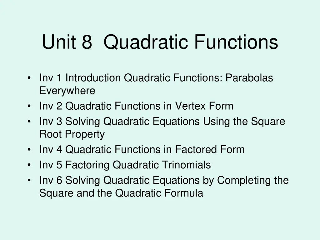 unit 8 quadratic functions