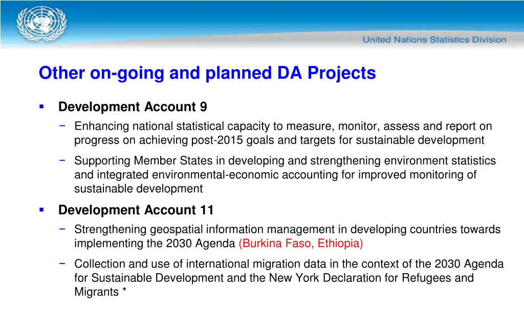 other on going and planned da projects