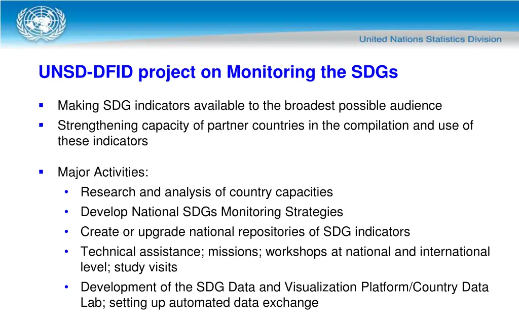 unsd dfid project on monitoring the sdgs