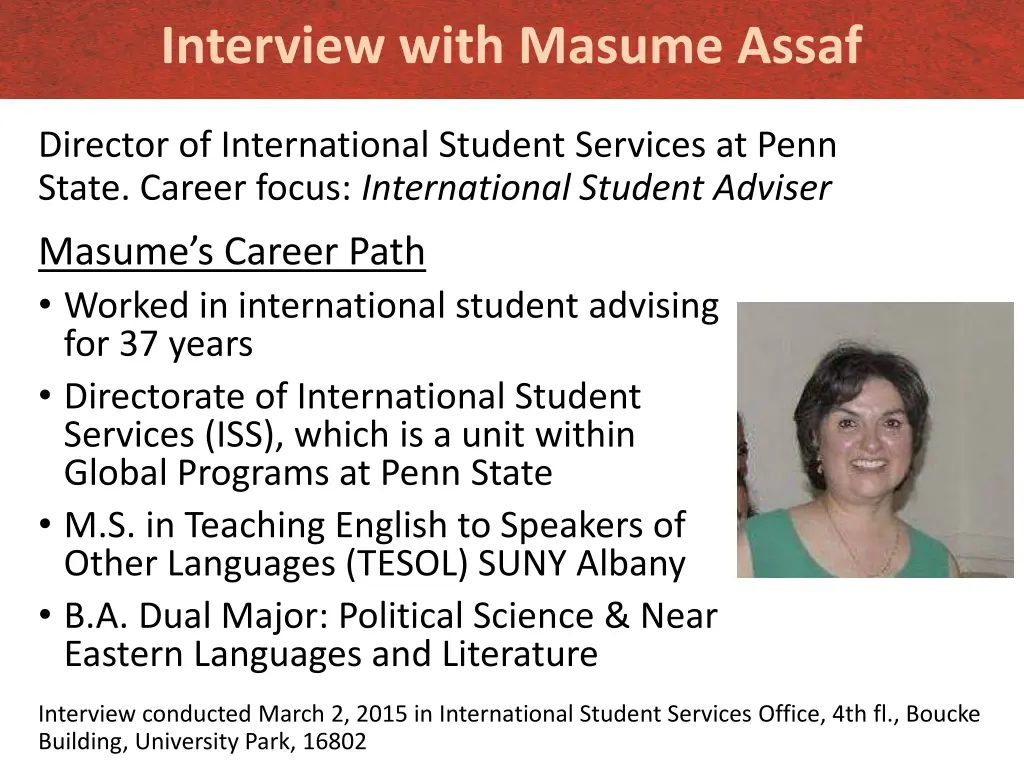 interview with masume assaf