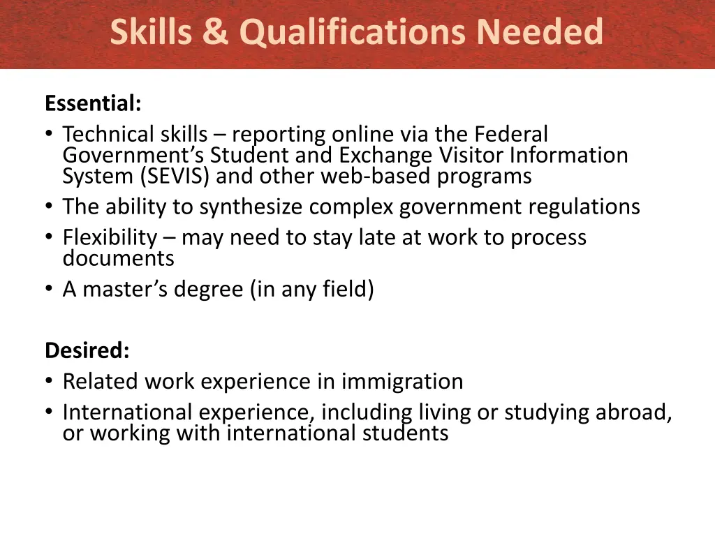 skills qualifications needed