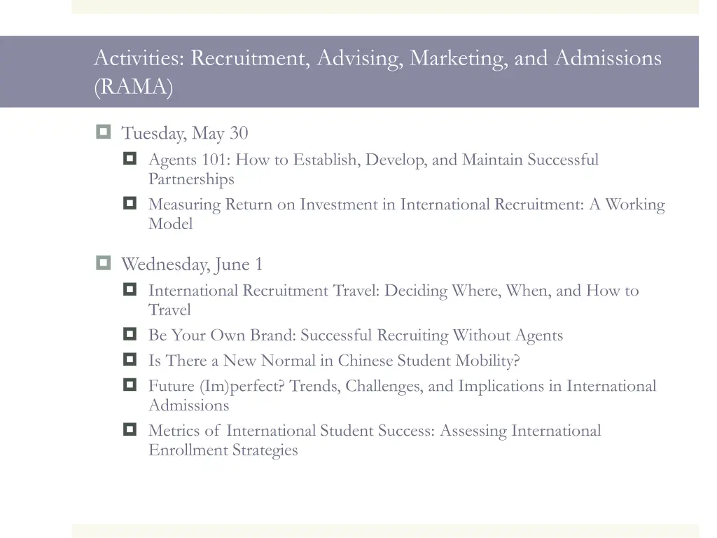 activities recruitment advising marketing