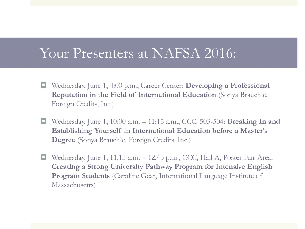 your presenters at nafsa 2016