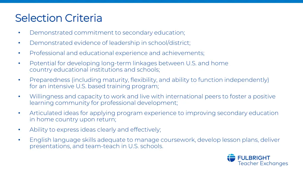 selection criteria selection criteria