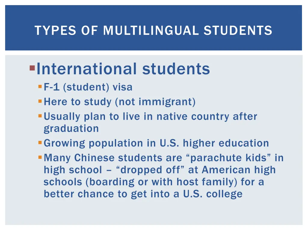 types of multilingual students
